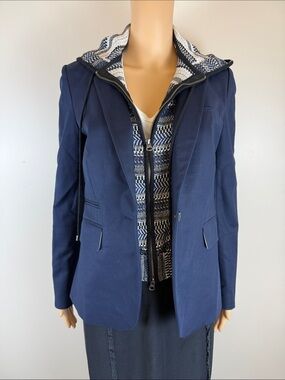 Veronica Beard Navy Cotton Dickey Jacket with Dickey Insert
